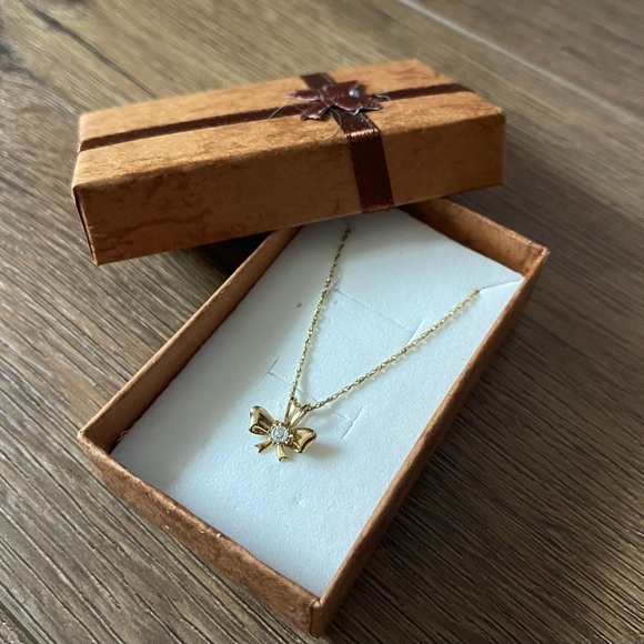 NEW/VINTAGE 14k Gold Filled Chain AND VINTAGE Diamond Chip Mini Bow Pendant